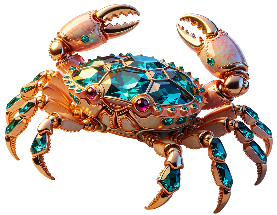 Złoty mechaniczny krab wysadzany turkusowymi kamieniami - symbol mechaniki Bonus Crab w Millioner Casino